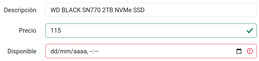 Formulario con campos de diferentes tipos